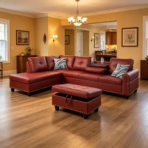 Red Faux Leather Synthetic Leather 3-Piece Sofa Set, sleek streamlined shape, steady load bearing, vibrant styling elevates home decoration ambiance