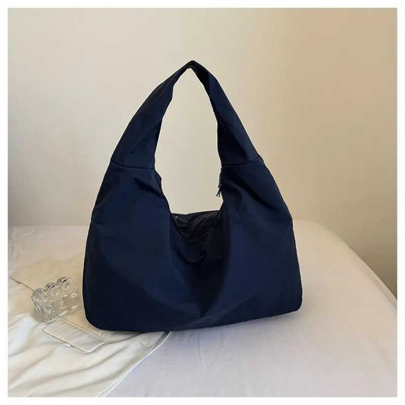 Women's Soft Commuter Tote Bag - Plain Textured Solid Beige, No Side Zippers, Large Capacity, Main Zipper, Textured Draping Adds Boho Polish, Draped Shape, Lightweight Eases Long Commutes, Shoulder Strap for Work & Home Storage (Home Organizer Supply)
