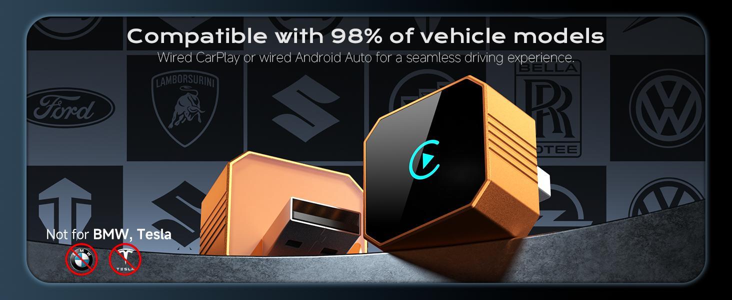 2026 Wireless CarPlay Adapter for iPhone ＆ Android Auto Mini Wired to Wireless Apple Car Play Adapter Plug & Play Compatible for iPhone iOS 10+ Android 11+ with After 2016 Cars
