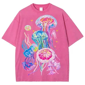 Jellyfish Unisex Vintage Washed Tee, Fashion Cotton, Full Colors, Full Sizes, For Men, For Women.