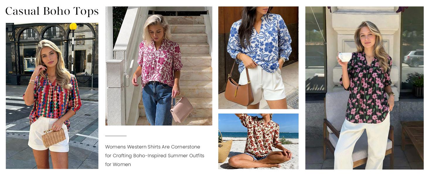PRETTYGARDEN Women's Summer Floral Blouses Dressy Casual Half Sleeve V Neck Going Out Boho Tops Spring Fashion Clothing