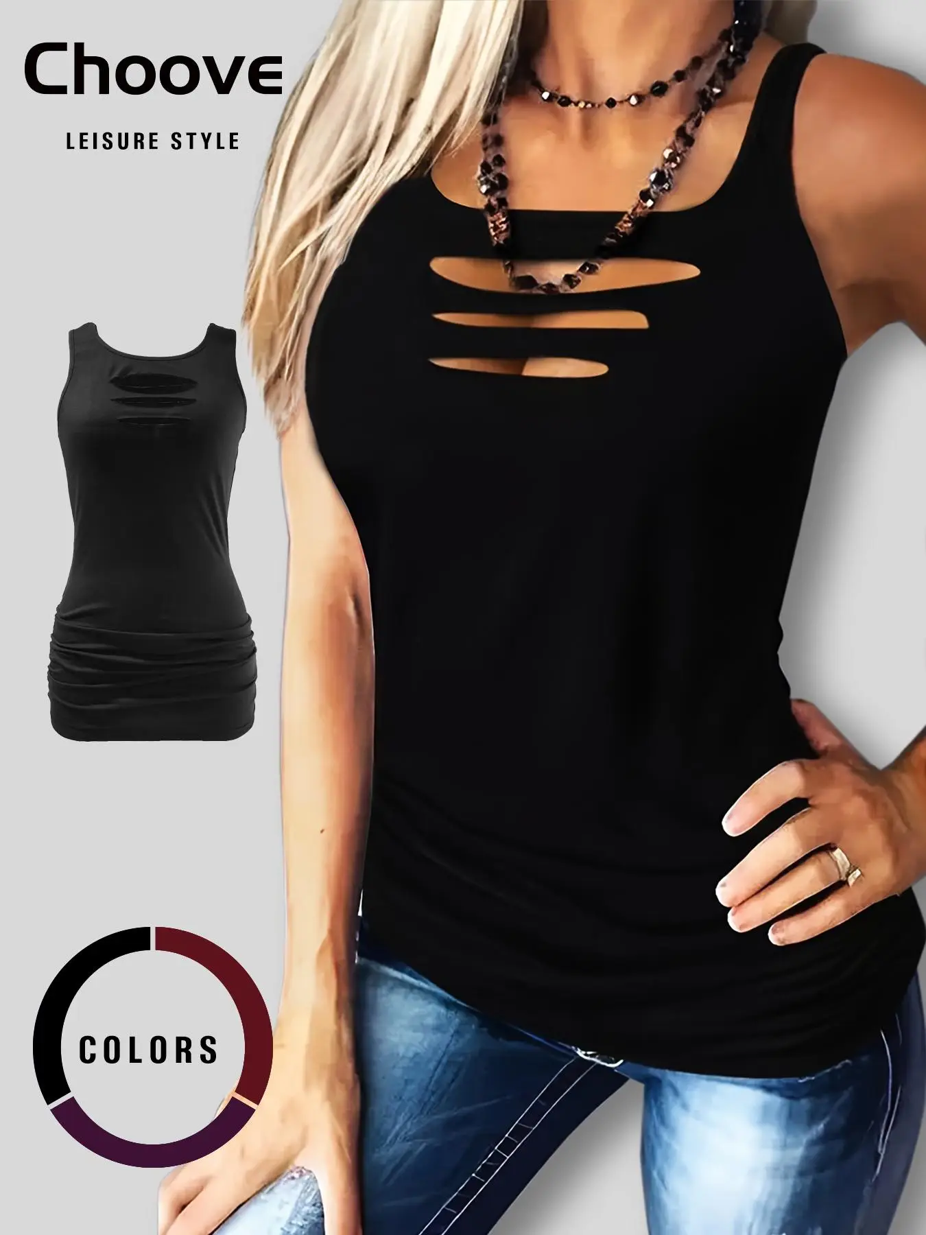 Women's Solid Sexy Cut Out Ruched Tank Top, Casual Square Neck Sleeveless Top for Summer, Women's Clothing for Daily Wear
