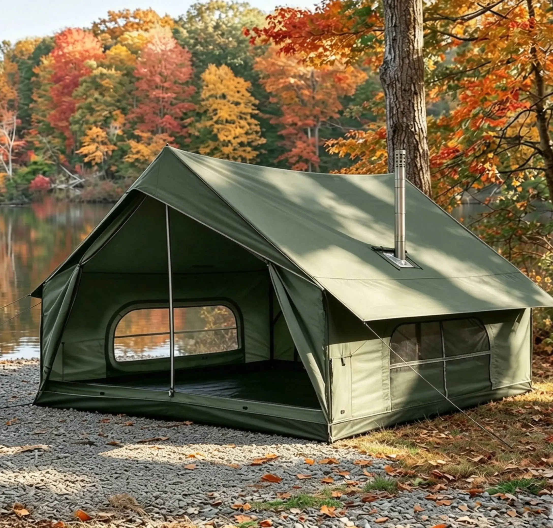 Docred Camping Tent with Stove Jack, Cabin Canvas Tent for 2-4 Person, Winter Warm Wall Tent, Breathable Mesh Windows, 4 Season Waterproof Windproof Outdoor Shelter for Car Camping, Hiking, Backpacking, Backcountry & Cold‑Weather Camping