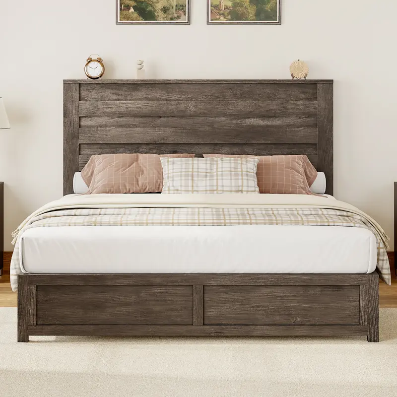 AMERLIFE Farmhouse Bed Frame with 49" Headboard, Platform Bed Frame with Wood Slats Support/Stable & Durable/No Box Spring Needed/Full/Queen/King Size/Best Gift Ideas/Christmas Gifts[TikTokShopFallDealsForYou]