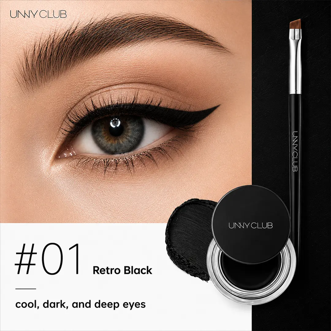 UNNY CLUB #01 Retro Black Gel Eyeliner, 3g | Waterproof Long-Lasting Smudge-Proof Black Eyeliner | Smooth Eye Makeup for Beginners|gel eyeliner|black gel eyeliner|eyeliner gel pot