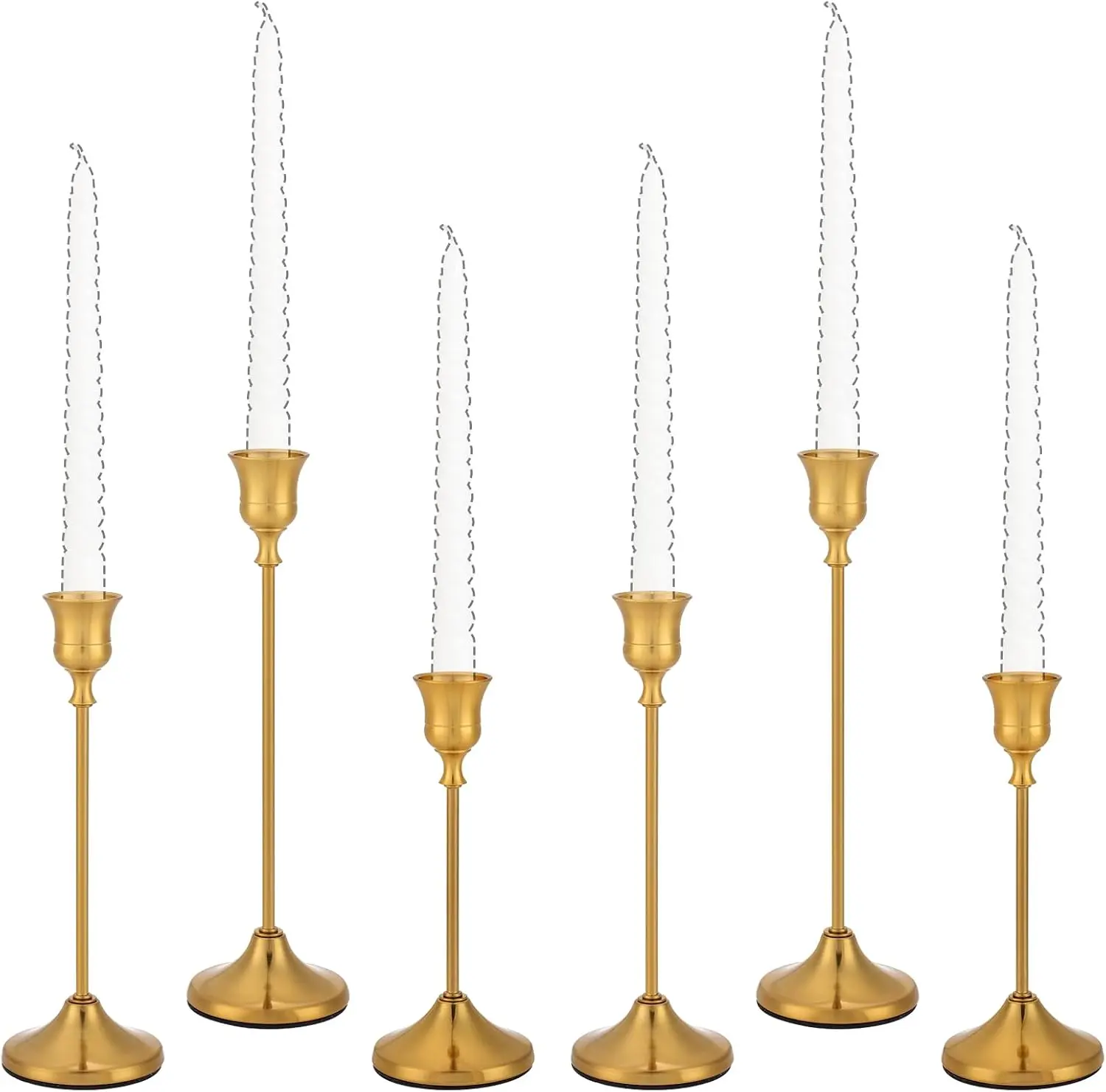 Gothic Taper Candle Holders Set of 6 – Brass Gold Metal Candle Stick Holders for Halloween, Christmas, Mantel, Dining Table, Wedding & Home Decor