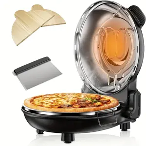 Pizza Oven Indoor, 12 Inch Retro Pizza Maker, Rapid Heating 800F, 1200W Glazed Ceramic Stone Electric Pizza Cooker, Two-button Precise Temperature Control, Viewing Window For Precise Cooking