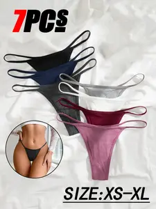 Women's Dopamine Color Strappy Thongs Set, Breathable Ribbed Straps, Low-Waist Seamless Sexy Fit Underwear, Multi-Color Mix High Value