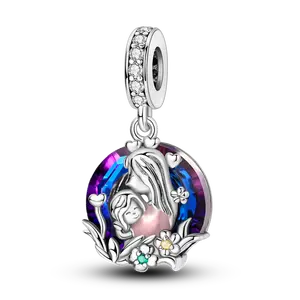 MULA 925 Silver-plated mother's love angel pendant | Suitable for Pandora bracelets | Mother's Day gift | Shining crystal beads | Family protection natural light pendant ‍