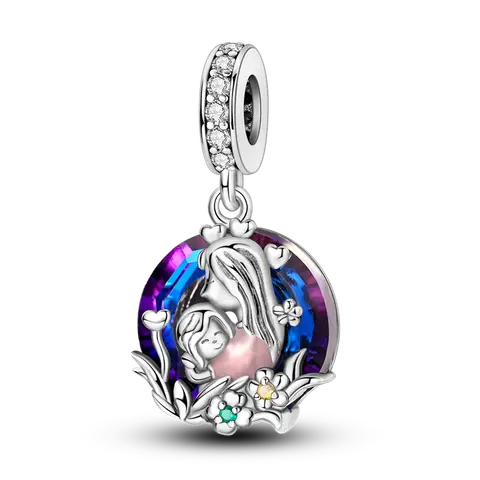 MULA 925 Silver-plated mother's love angel pendant | Suitable for Pandora bracelets | Mother's Day gift | Shining crystal beads | Family protection natural light pendant ‍, Guardian Pendant Necklace