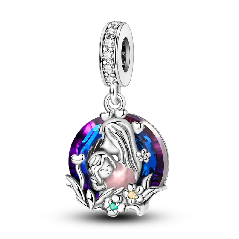 MULA 925 Silver-plated mother's love angel pendant | Suitable for Pandora bracelets | Mother's Day gift | Shining crystal beads | Family protection natural light pendant ‍, Guardian Pendant Necklace