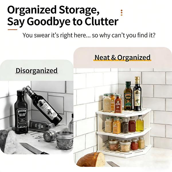 Multi-layer Corner Storage Rack Triangular Fan-shaped Shelf Drill-free Kitchen Cookware & Tableware Organizer Wall Mounted Dual Hat Design