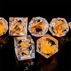 7 Piece Resin Dice Set with Cat Lava Effect, Compatible with D&d, Coc, Mtg, Perfect for Role-Playing Table Games