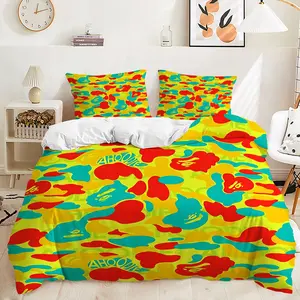 Bright Camouflage Pattern Duvet Cover Set with Vibrant Red, Turquoise, and Yellow Colors, Bedding Set for Stylish Bedroom Decor, Soft and Durable Quilt Cover (1* Quilt Cover + 1/2* Pillowcases, Pillow Not Included)
