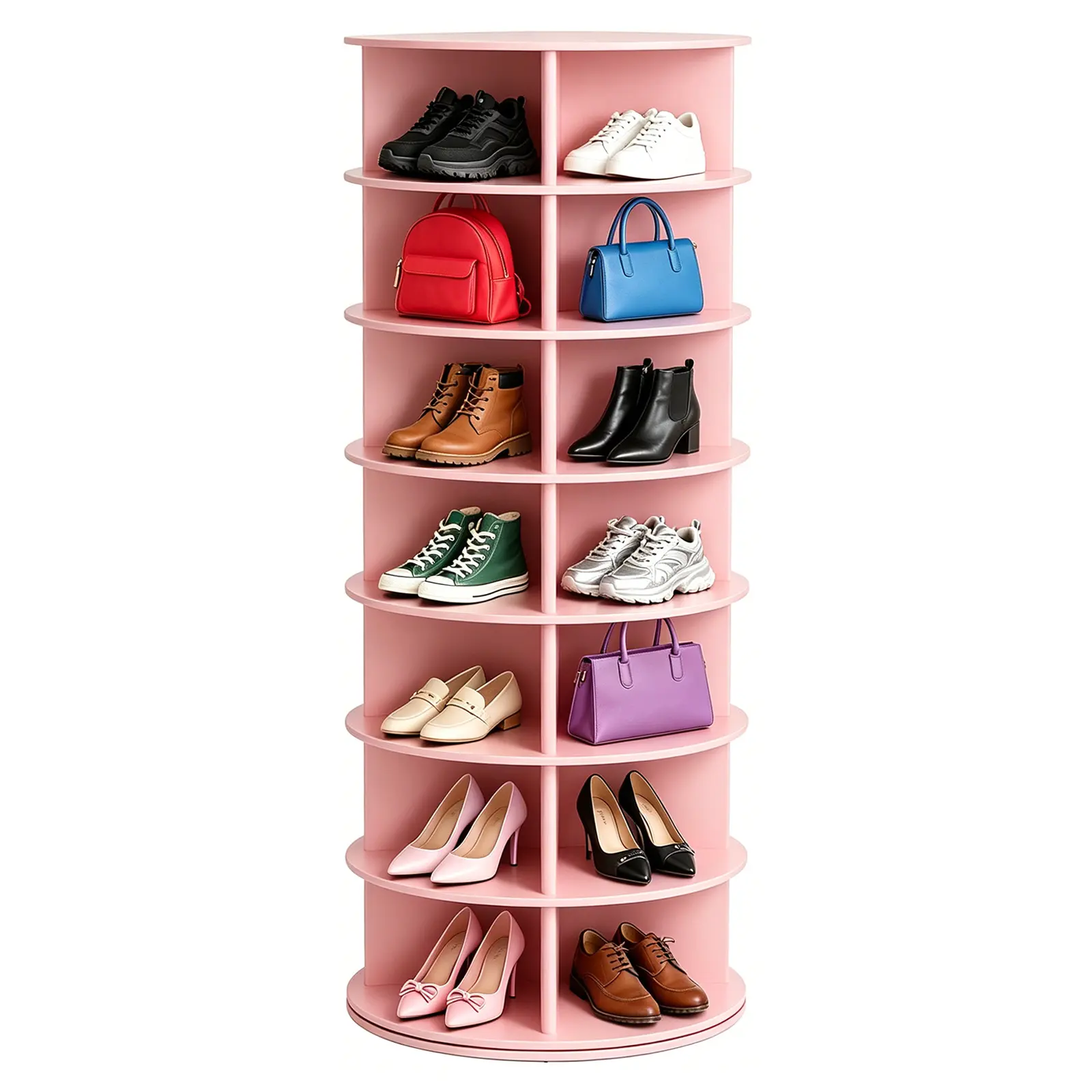Rotating Shoe Rack 7 Tier Spinning Shoes Organizer Tower White for 28-32 Pairs Lazy Susan 360 Revolving Shoe Storage Pink