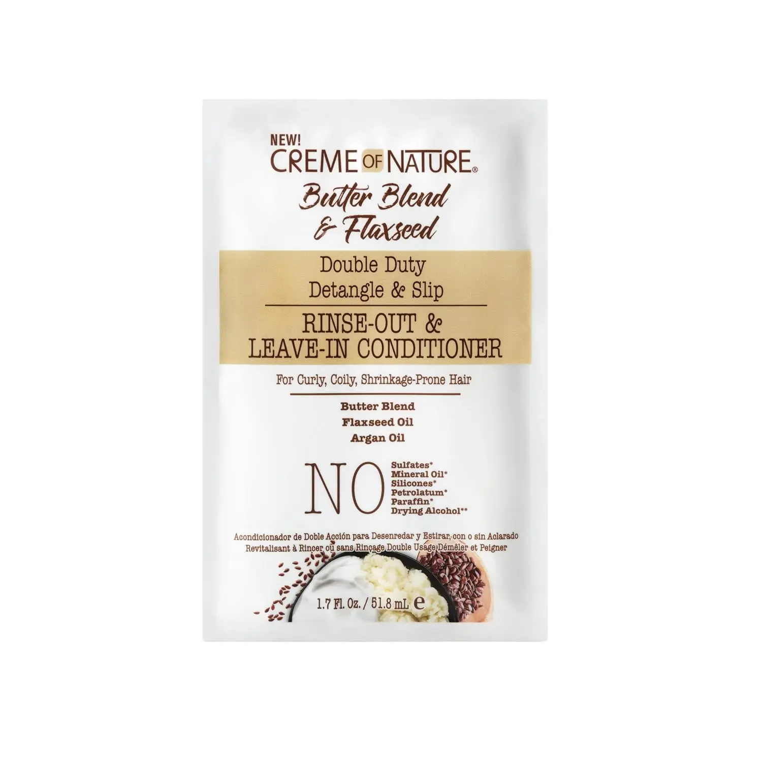 Creme of Nature Double Duty Leave-In & Rinse-Out Conditioner - Detangling Haircare Cream with Flaxseed, Argan Oil for Natural Hair, 1.75 oz