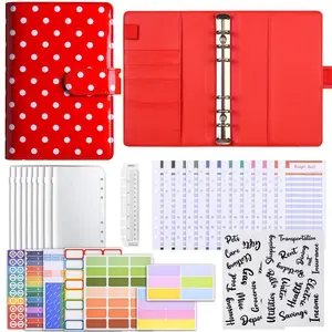 A6 Loose-Leaf Account Book, Macaron Colors, Polka Dot PU Cover, Includes Budget Card, Zipper Bags, Stickers, Ruler, Labels