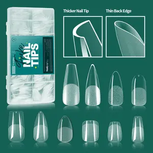 600PCS Half Matte Soft Gel Nail Tips – 10/12 Numbered Sizes, Multiple Styles (Almond/Square), Ultra-Thin Back Edge for Natural Fit, Designed for Women's At-Home Salon-Quality DIY Manicure