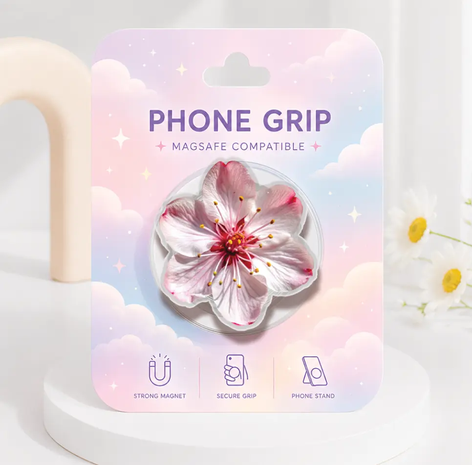 ATBG Pink Sakura Flower MagSafe Phone Grip, Cute Cherry Blossom Phone Holder, Spring Flower Acrylic Kindle Stand, Kawaii Phone Accessory, Gift for Flower Lovers