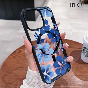 Blue Flowers Patterned MagSafe Magnetic Phone Case For IPhone 17/Air/16/15/14/13/12 Pro/11/XS Plus Max/For Samsung S22/S23/S24/S26 Features A Stylish And  Pattern Design. Available In A Variety Of Colors, The Clear Shell Is A Classic