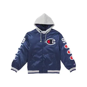 Supreme Men's Champion Hooded Satin Varsity Jacket Navy, from StockX