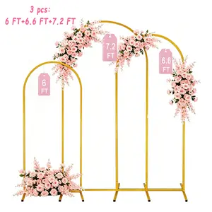 3 Pieces Gold Wedding Arch Stand Set (6 ft + 6.6 ft + 7.2 ft), Metal Arched Backdrop Frame for Weddings, Parties, Baby Showers, Bridal Showers, and Event Decoration