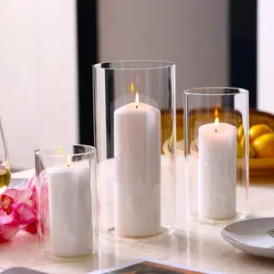 3 Pieces Clear Glass Hurricane Candle Holders for Pillar Candle Seeded Bubbles Cylinder Vases Centerpieces for Table Floral Room Decor Suitable for Living Dining Kitchen Decoration