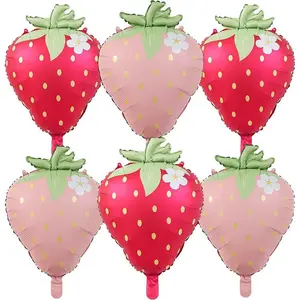 Strawberry Balloon Cute Sweet Foil Mylar Fruit Balloon Strawberry Themed Birthday Party Decoration Girls Kids Baby Shower Supply