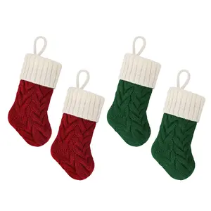 Christmas Mini Stockings, 7 Inchs Knit Christmas Stocking Knitted Twist Pattern Christmas Decorations Xmas Holiday Decoration, 4 Pack Xmas Stockings, Burgundy