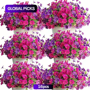 Artificial Flowers Set (16 Pieces), Home Garden Decorations, Porch Window Box Courtyard, Seasonal Celebrations, Spring Summer Decoration
