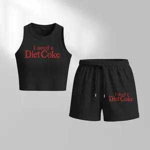 Women's Hawaiian print casual slim-fit tank top and drawstring shorts two-piece set, perfect for summer wear, a must-have for back-to-school season.