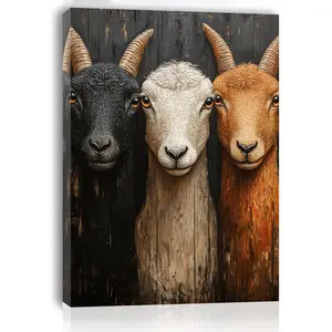 A Wooden Frame Canvas Wall Art, Three Goats Design, Woven Home Office Decoration, Suitable for Weddings, Birthdays, Bachelorette Parties, First Communion, Perfect Gift for Any Occasion