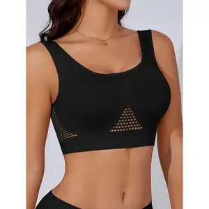 Seamless Women'S Sports Bra, Single-Layer Thin Hollow Running And Fitness Tank Top, Gathers Beautifully at The Back Without Padding.