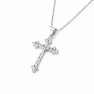 Sparkling Full Moissanite Cross Necklace Synthetic Diamond Pendant Trendy Minimalist Jewelry Perfect Gift for Her Him