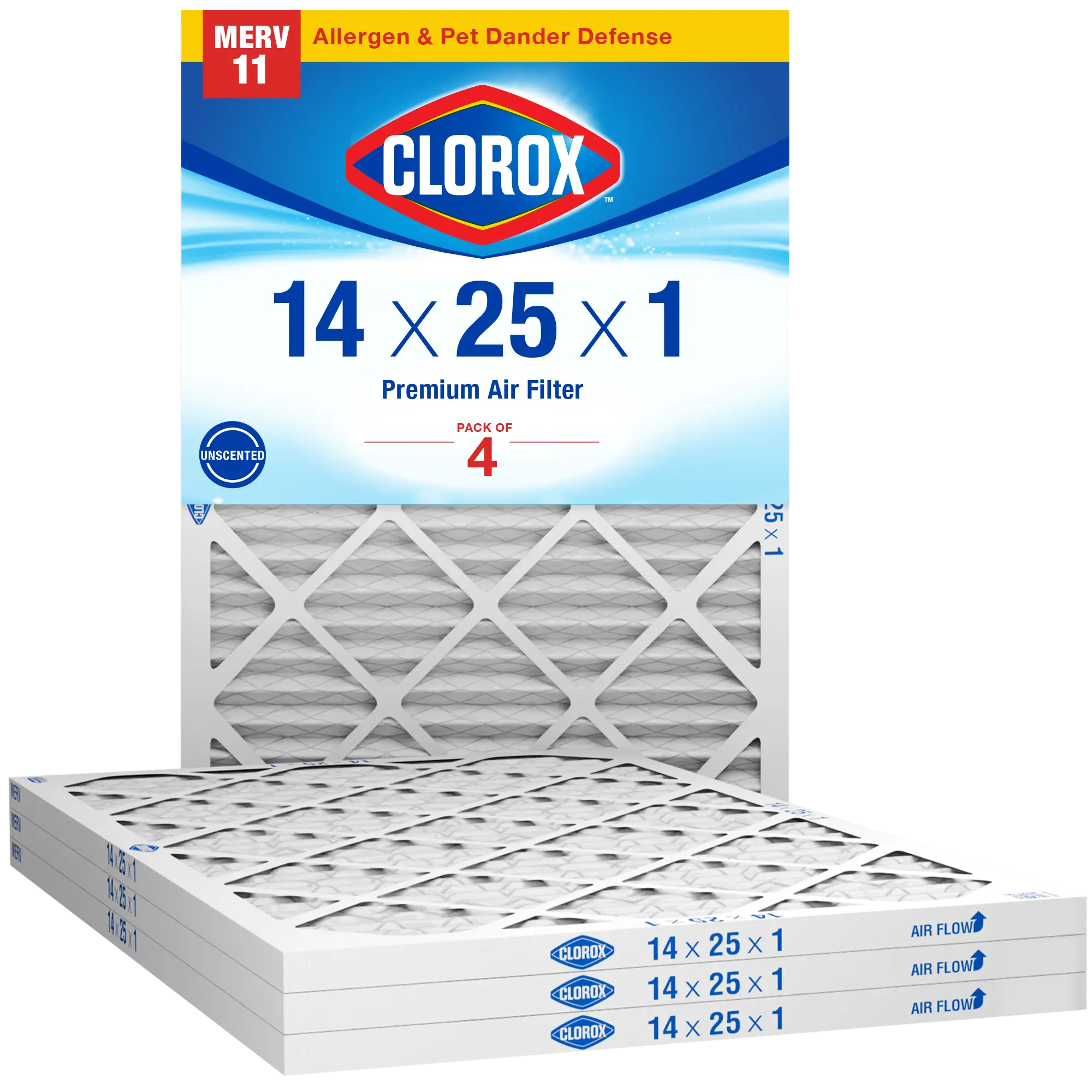 Clorox 14x25x1 Air Filter, Premium Pleated Furnace Filters