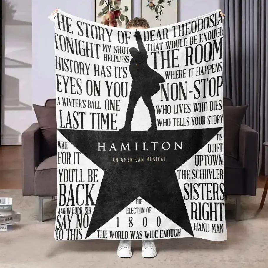Hamilton's musical-inspired soft flannel blanket, lyrics and star print - a cozy sofa for all four seasons, for traveling, napping, or as a throw blanket - the perfect gift for Broadway fans