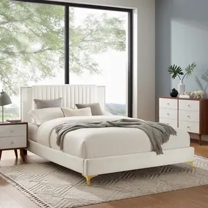 Modway Zahra Channel Tufted Performance Velvet Full Platform Bed in White