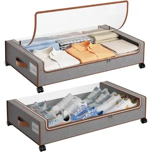 Under Bed Storage with Wheels, 2 Pack Under the Bed Storage Containers with  & Label, XXL 60L Rolling Underbed Storage Drawers for Clothes, Blankets, Shoes