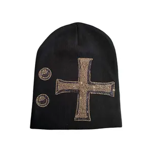 STYRO Unisex Black Gold Phase Beanie (1 Size) - high quality rhinestones