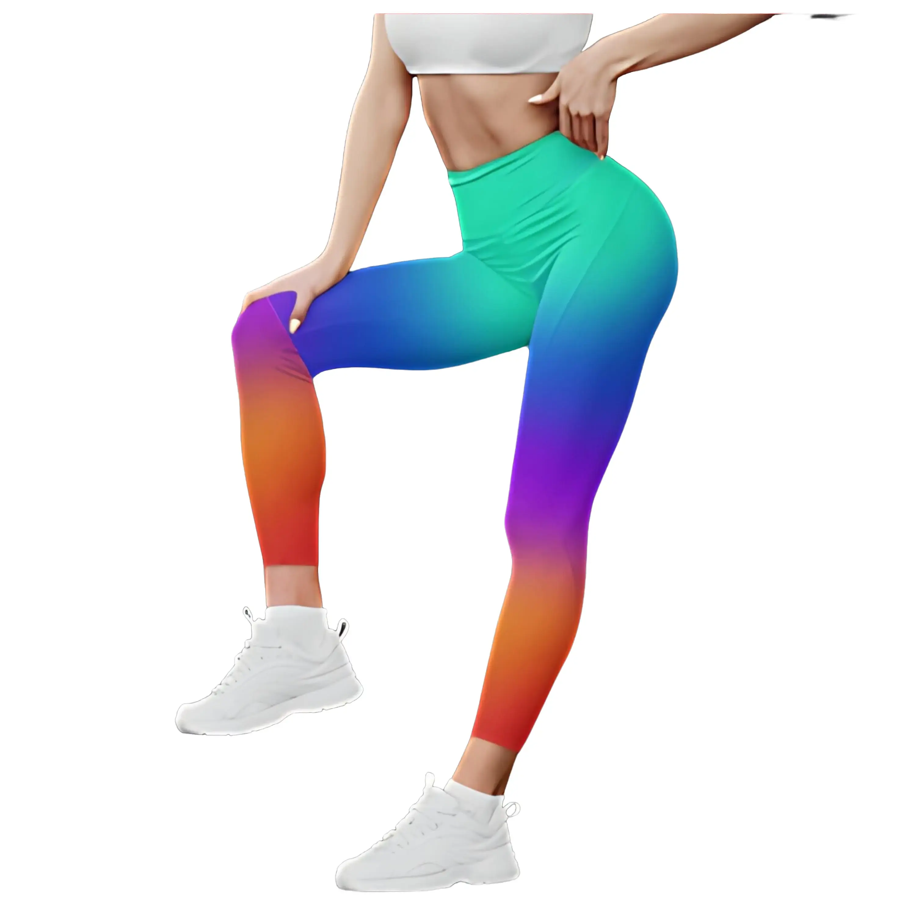 Ombre Sunset Leggings - Gradient Vibrant Rainbow Orange Blue Green Dip Dye Color Blend Bright Gorgeous Cute Summer Gym Workout Yoga Pants