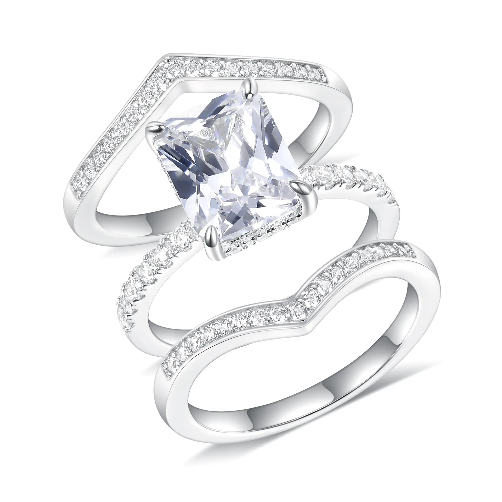 Wedding Ring Sets for Women, 3-Piece 4CT Radiant Cut Halo Cubic Zirconia Promise Engagement Ring, Wedding Rings