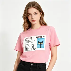 Pete The Cat Driver Graphic Tee, Gift Childhood Memories T-shirt, Cute Cartoon Character Apparel, Back to School, Womenswear Top Crewneck Underwear PLK0262