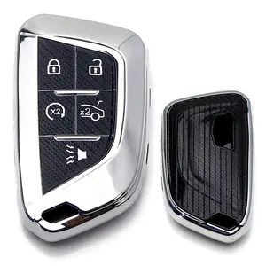 iJDMTOY Silver Chrome Finish Full Coverage TPU Key Fob Protective Case For 2020-up Cadillac CT5 CT6 XTS XT4 XT5 ATS, etc