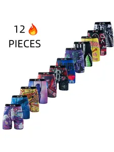 12Pcs KXLBL Sexy Printed Men Underwear Boxer Hot Shorts Underpants Breathable Man Panties Lingeries Boxer Briefs XXXL Plus Size underwear sale men