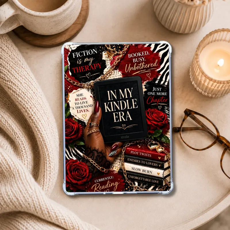 Lacy & Animal Print Kindle Era Black Girl Kindle Insert | Clear Case eReader Decor