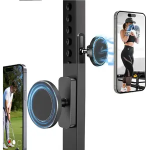Magnetic Phone Holder for Gym, Magnetic Golf Cart Phone Holder,Alloy Base and Joint 360 Adjustable, Compatible with 4.7-6.9" All Phones & Heavy Case, Grey