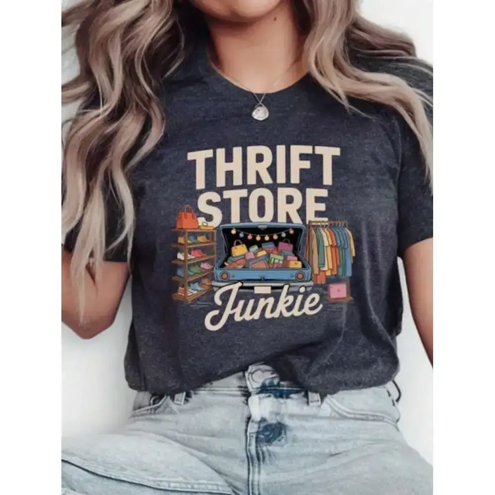 Summer Tops Vintage Thrift Store T-Shirt - A Casual Crew Neck Shirt For Vintage Lovers, Suitable For Flea Market Outfits And Everyday Wear, Made Of Ma