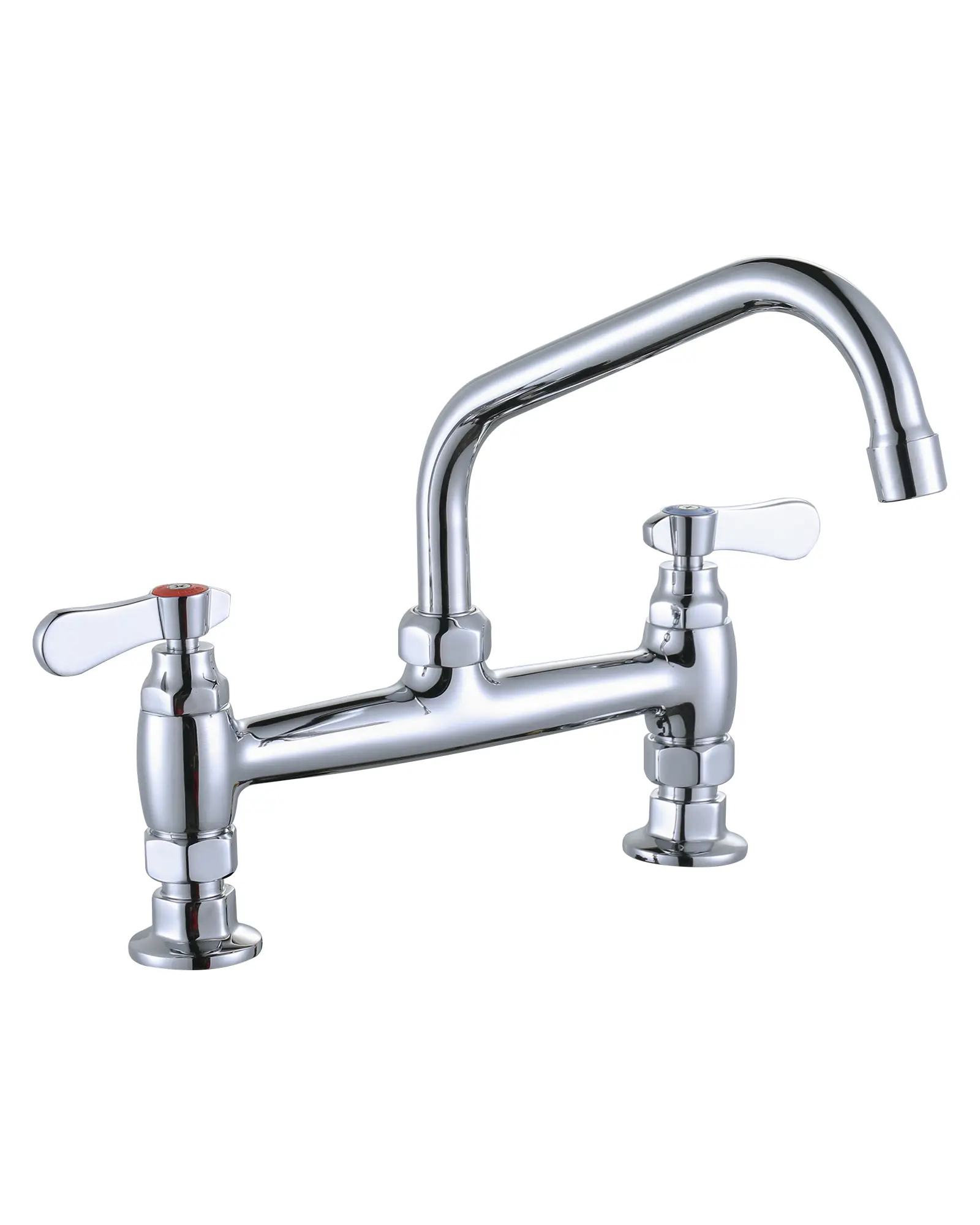 WOWOW Durable Multi-Purpose Double Handle Faucet - Solid Brass Commercial Deck-Mount Tap, 12in Swivel Spout, 8in Center, Supply Lines Included, Modern Design for Laundry Room, Garden, Outdoor Restaurant Compartment Sink, Polished Chrome