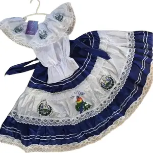 El Salvador Traditional Dresses - Authentic El Salvadorian Costume with Blue and White Accents Clothes