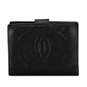 Pre-owned CHANEL leather Clutches & Wristlets BLACK CAVIAR TIMELESS 'CC' COMPACT WALLET